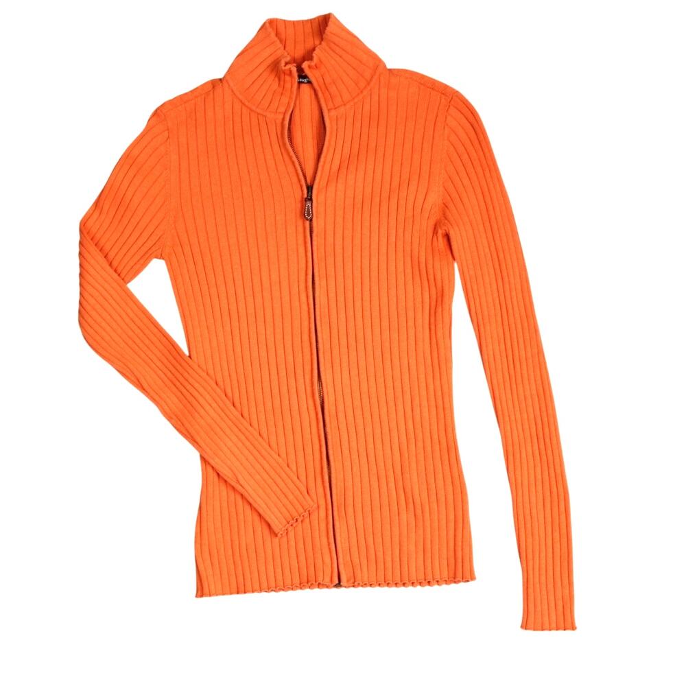 J Mclaughlin Sweater Womens XS Orange Ribbed Cardigan Full Zip Preppy Golf